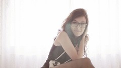 Woman glasses white background smiling brunettes