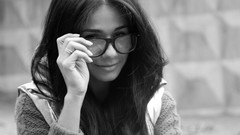 Woman glasses young faces monochrome smiling brunettes 