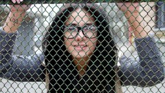 Woman glasses young fences smiling brunettes girls with glasses 