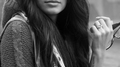 Woman glasses young monochrome brunettes cardigan grayscale 