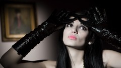 Woman gloves faces long hair brunettes models