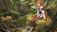 Woman gloves stockings RPG long hair blue eyes uniforms 