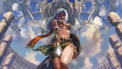 Woman goddess Warriors Swords blue hair artwork fantasy art 