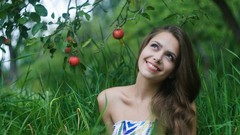 Woman grass models outdoors