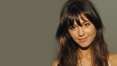 Woman gray background Celebrity Actress brunettes bangs mary 