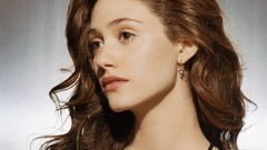 Woman gray background Celebrity Actress long hair brunettes 