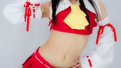 Woman gray background Japanese navel red eyes asians long hair 