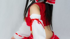 Woman gray background Japanese red eyes asians long hair 