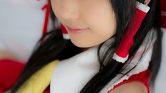 Woman gray background Japanese red eyes asians long hair 