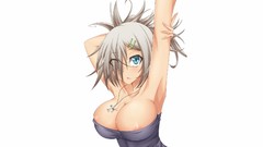 Woman gray hair huge boobs necklaces