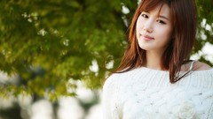 Woman green background asians brunettes models Korean Song Jina