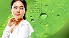 Woman green background Calendar asians brunettes Korean Han Ga 