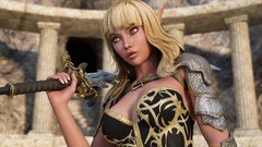 Woman green eyes armor