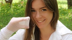 Woman green eyes brunettes forests Lily C