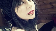 Woman green eyes brunettes piercings