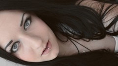 Woman green eyes brunettes piercings