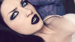 Woman green eyes brunettes piercings Lolina Green