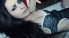 Woman green eyes brunettes piercings Lolina Green