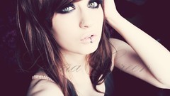 Woman green eyes brunettes piercings Lolina Green Niky Macabre