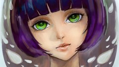 Woman green eyes fan art purple hair fantasy art