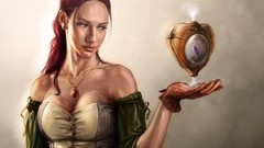 Woman green eyes redheads cleavage artwork fantasy art Bianca 