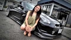 Woman GTR asians nissan gt-r black cars