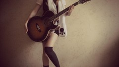Woman guitars blondes guitarists knee socks Epiphone