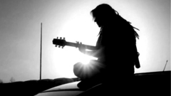 Woman guitars monochrome