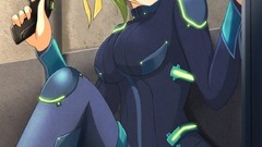 Woman Guns anime girls green eyes green hair