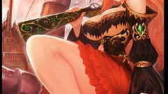 Woman Guns Anime hats sitting skirts smiling anime girls green 