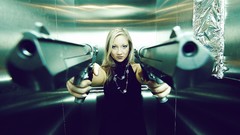 Woman Guns Army Warriors action blondes black dress Desert 