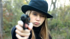 Woman Guns hats blondes models ukrainian Milena D