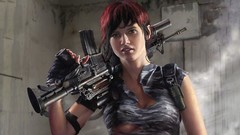 Woman Guns paintings redheads girls with guns cgi 3D girls