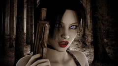 Woman Guns Vampires brunettes firearms purple eyes red lipstick 
