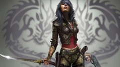 Woman Guns Warriors Swords black hair WET (Video Game)