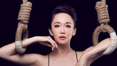 Woman gymnastics black background Actress asians brunettes 