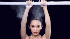 Woman gymnastics black background Actress asians brunettes 