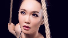 Woman gymnastics black background faces Actress asians 