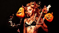 Woman Halloween pumpkins