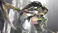 Woman hammer Warriors Reaper scythe brunettes League of Legends 