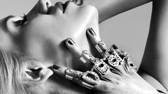 Woman hands close-up faces monochrome blondes singers grey 