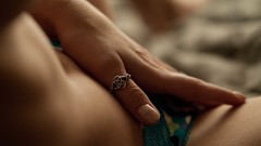 Woman hands close-up navel rings models panties Amber Sym