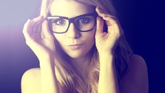 Woman hands glasses blondes green eyes nerd