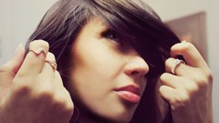 Woman hands lips fingers brunettes