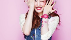 Woman hands pink background asians redheads Girls Generation 