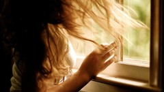 Woman hands window blondes models