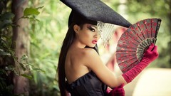 Woman hats asians brunettes models