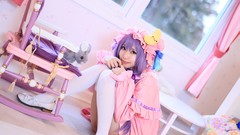 Woman hats asians long hair bangs touhou purple hair patchouli 