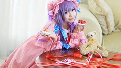 Woman hats asians long hair bangs touhou purple hair patchouli 