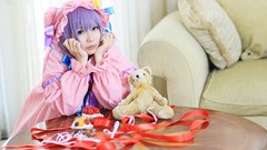 Woman hats asians long hair bangs touhou purple hair patchouli 